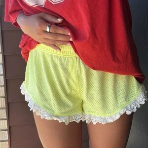 FP Movement by Free People Neon Yellow Lace Trim Shorts